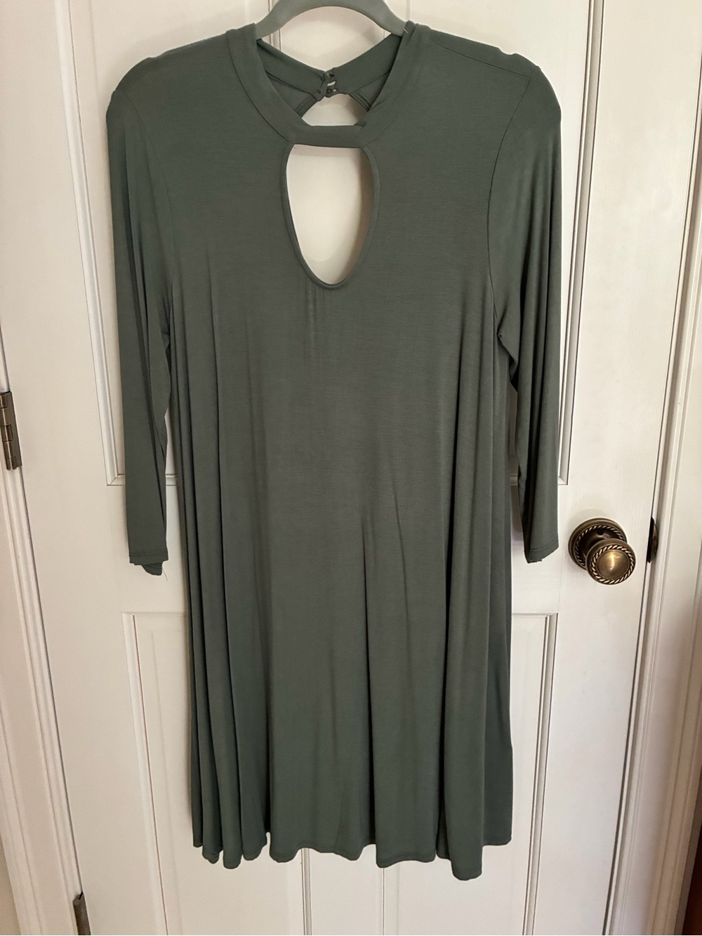 Long Sleeve Keyhole Swing Dress in Sage Green
